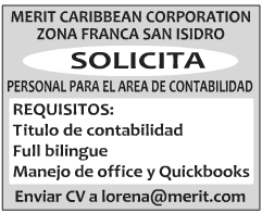 Merit Caribbean Corporation Solicita Personal para el área de #Contabilidad