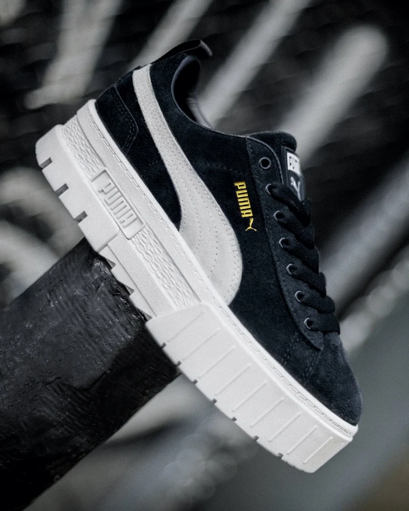 A look at PUMA’s Mayze sneaker in black.