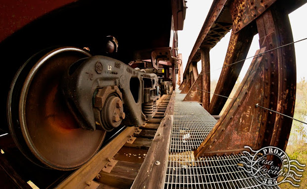 365 photo challenge, Lisa On Location photography, New Braunfels, Texas. Railroad. Fisheye. Wheels.