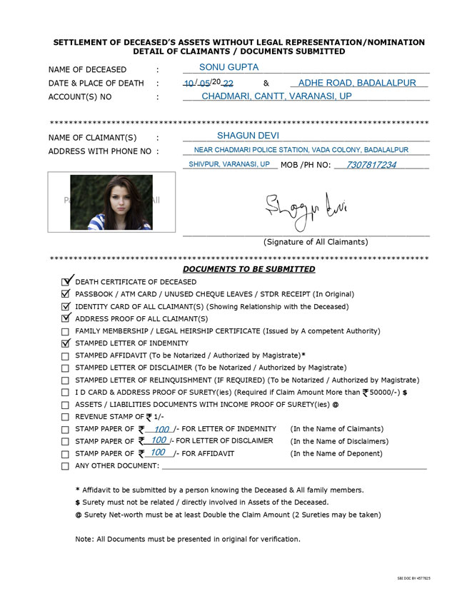 settlement of deceased form