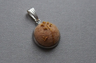 Felted gold bullion stich pendant