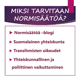 Miksi tarvitaan normisäätöä? 1. Normisäätöä-blogi. 2. Suomalainen yhteiskunta. 3. Transihmisten oikeudet. 4. Yhteiskunnallinen ja poliittinen vaikuttaminen.