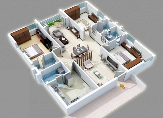 Tips Dan Contoh Denah Rumah Minimalis 3D 4 Kamar