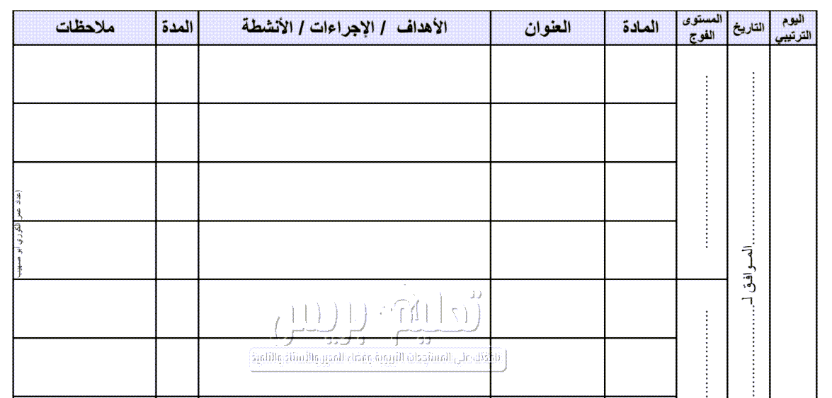 مذكرة يومية خاصة بتدبير حصص الدعم والتقويم التشخيصي