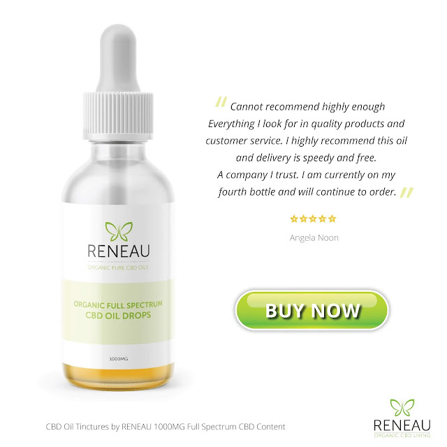 tincture bottle of organic full spectrum cbd oil | with buy now button by reneau organic cbd living | natural organic pure clean cbd oils