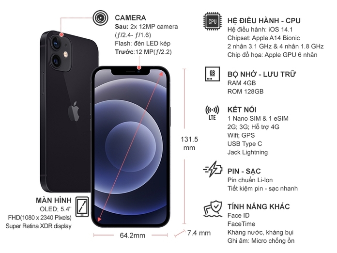 Điện thoại iPhone 12 Mini 128GB Đen