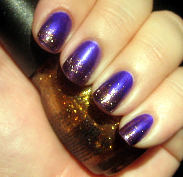 Purple and Bronze Gold Glitter Nails” title=