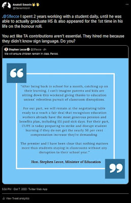 Image is of news release from Minister of Education Stephen Lecce. I'm not going to describe the text because I don't believe in propagating fallacies.