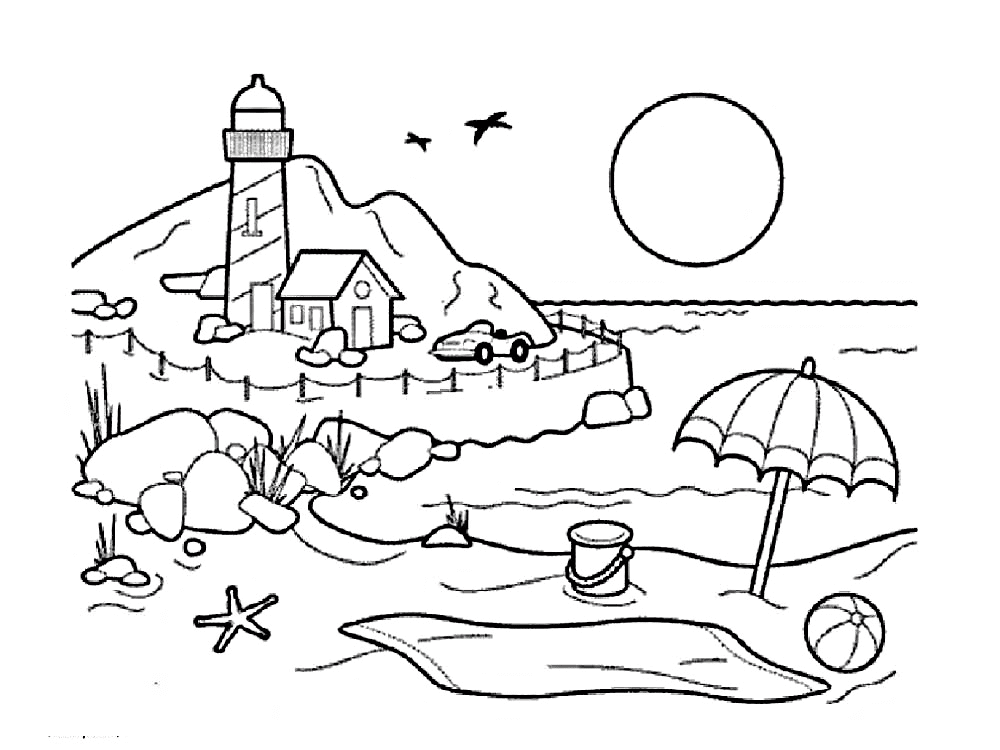 Gambar Mewarnai Pemandangan Pantai Gambar Mewarnai Pemandangan Pantai