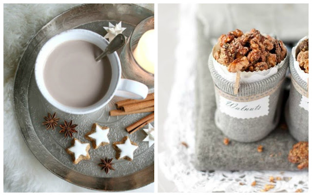 caramelized nuts and hot chocolate