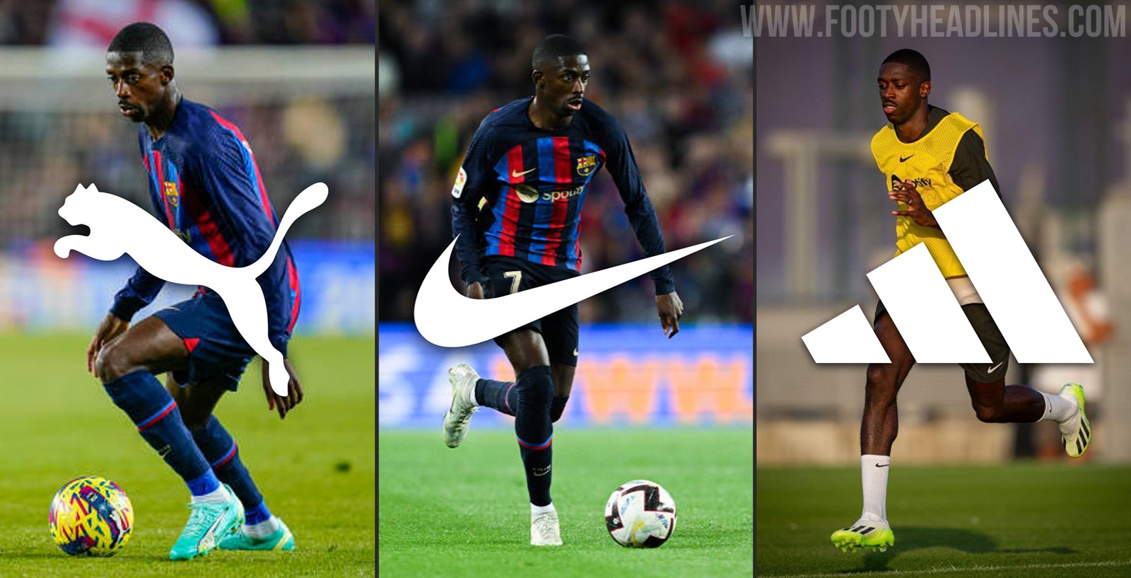 Onderzoek Kwijting Zwijgend Boot Saga Over Soon? Barcelona's Dembélé to Join Adidas? Wore Adidas, Puma,  and Nike In Past 6 Months - Footy Headlines
