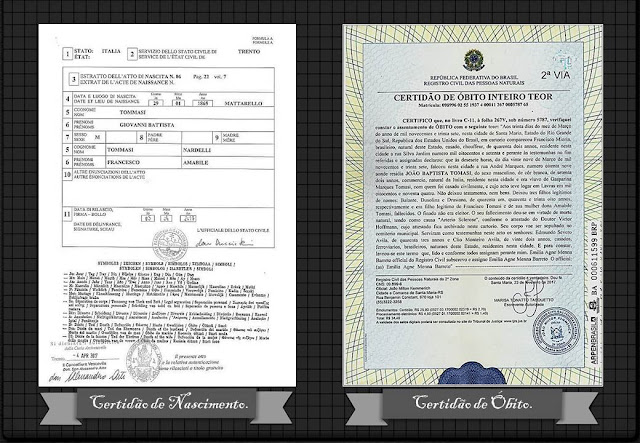 Certidão de Óbito Giovanni Battista Tommasi