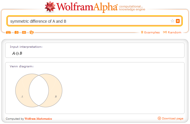 http://www.wolframalpha.com/input/?i=symmetric+difference+of+A+and+B