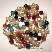 Wire wrapped Multi colored agate & pearl necklace