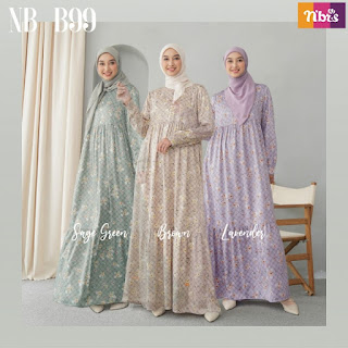 Koleksi Terbaru Nibras NB B99 Gamis Motif Bunga Cantik Outfit OOTD Daily Wear Anggun Elegan
