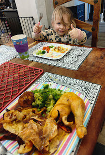 Tucking into our roast chicken