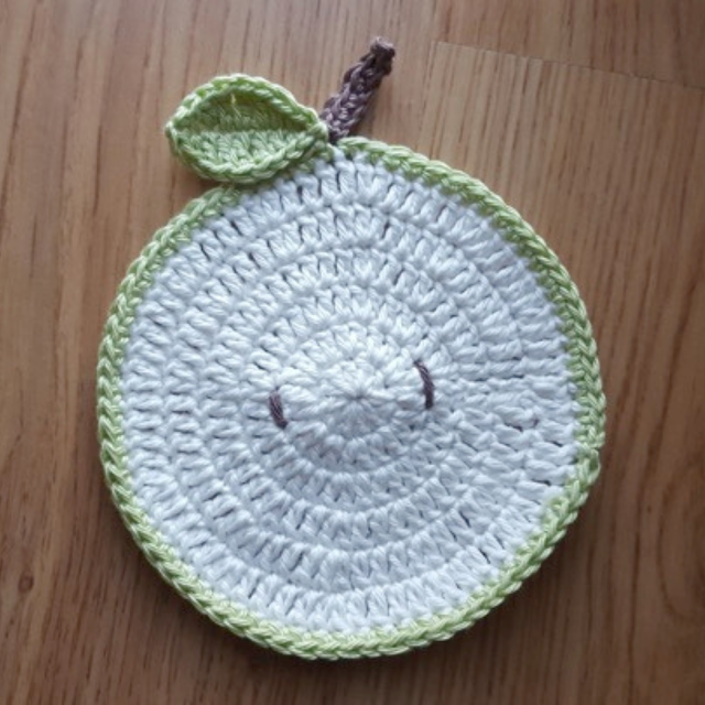 Apple slice crochet coasters