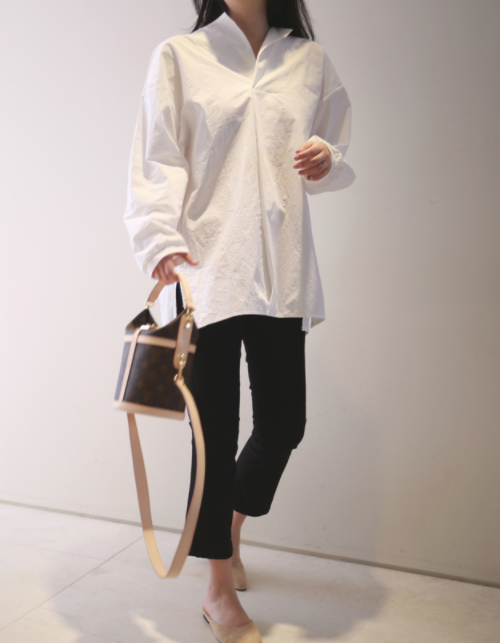 Split Neckline Slit Hem Blouse