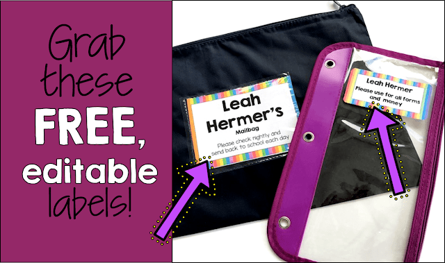 Free editable labels to use with mailbags to manage home - school communication