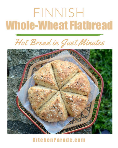 Finnish Whole-Wheat Flatbread ♥ KitchenParade.com, hot bread on the table in minutes.