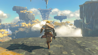 Breath of the Wild Link running towards the edge of a sky island