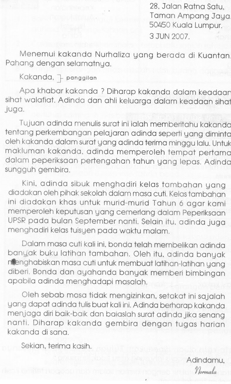 Contoh Karangan Surat Kiriman Tidak Rasmi Tentang Kebaikan 