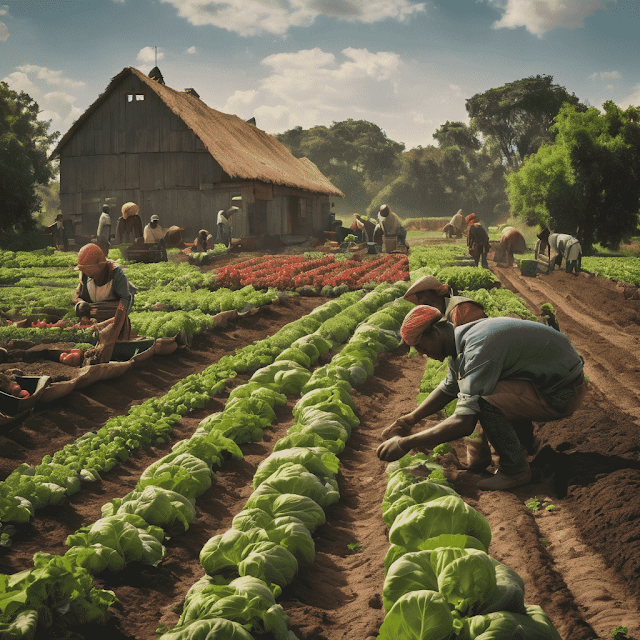 Laborers working in vegetable garden