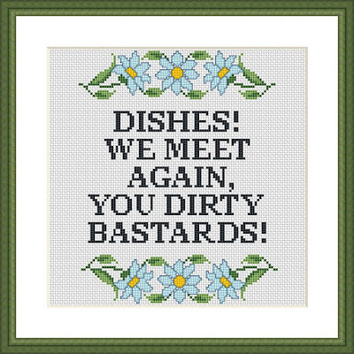 Dishes funny kitchen cross stitch pattern - Tango Stitch