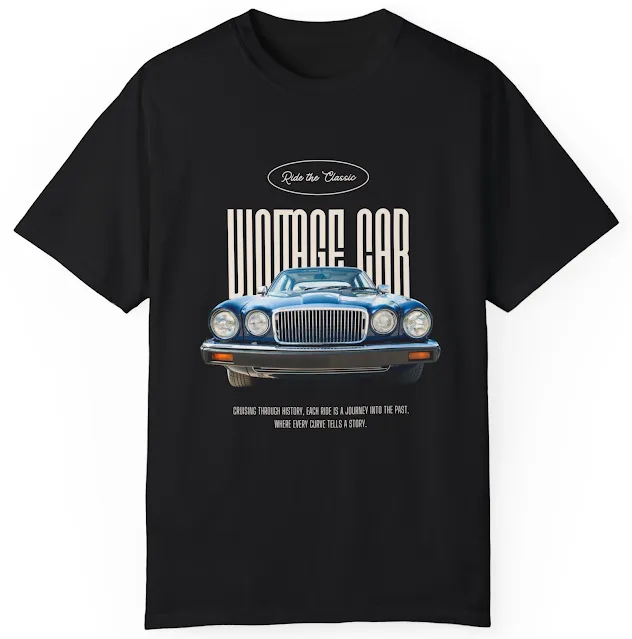 Comfort Colors Car T-Shirt With Blue and Black Car Bold and Edgy Automotive Lifestyle and Hobbies and Caption Ride the Classic