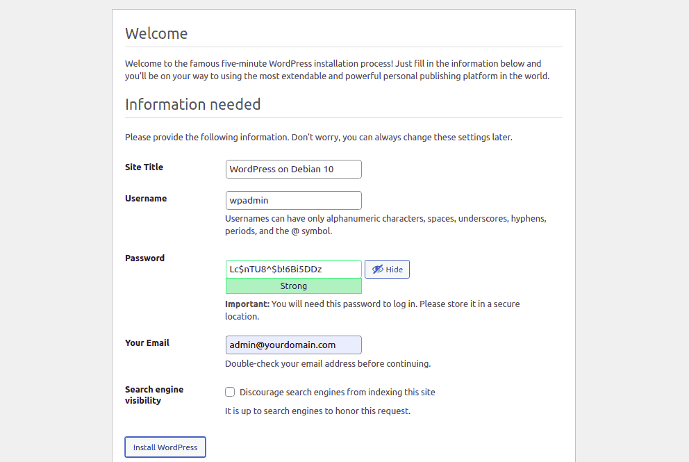 WordPress site Configuration