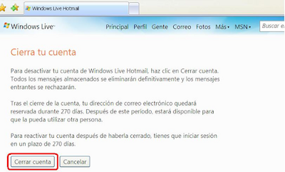 "Cancelar cuenta Hotmail"