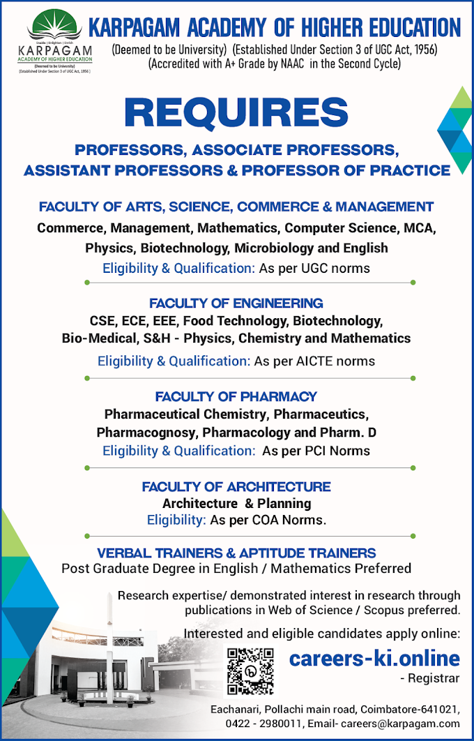 Microbiology/Biotech Faculty Openings @ Karpagam Academy of Higher Education 