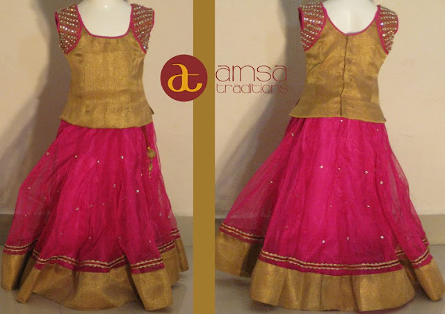 Tissue Mirror Work Kids Lehenga