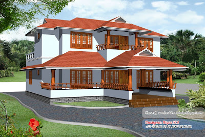 Kerala Home plan and elevation - 2726 Sq ft - Elevation View 3D