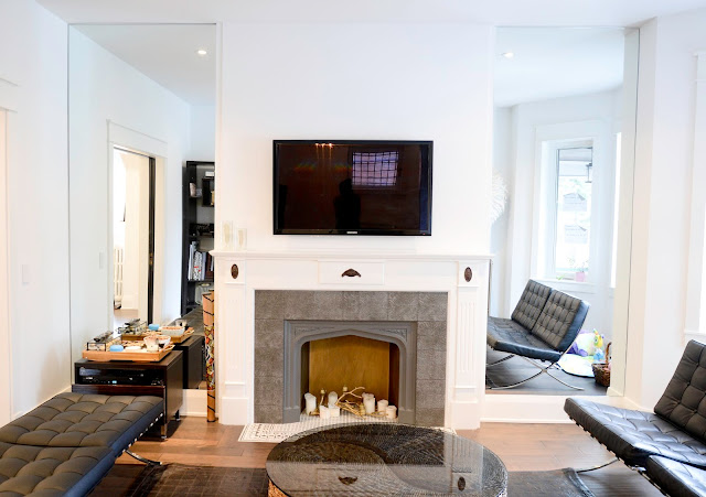 modern black and white living room before and after