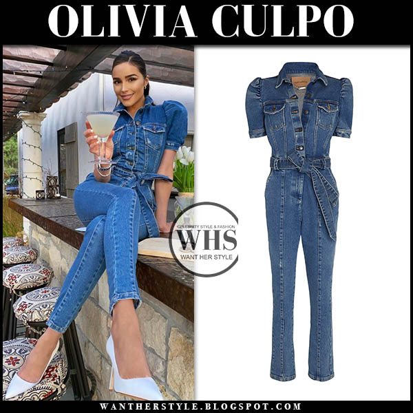 Olivia Culpo in denim jumpsuit