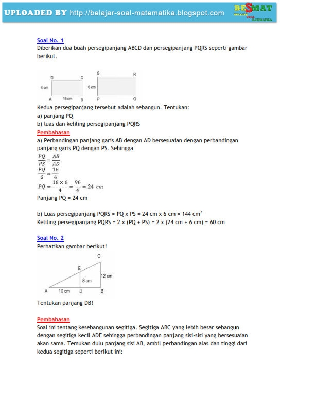 soal kesebangunan dan kongruensi disertai pembahasan