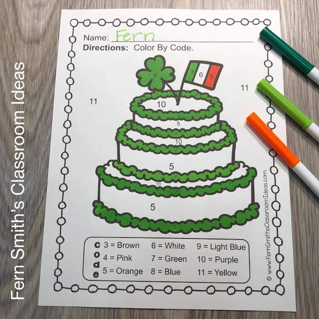 St. Patrick's Day Color By Code Kindergarten Know Your Numbers 1 to 15 and Know Your Colors #FernSmithsClassroomIdeas