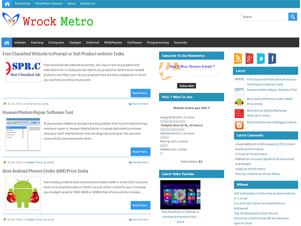 Wrock Metro Free Responsive WordPress Theme Gratis
