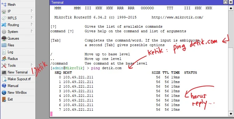 Praktik konfigurasi Mikrotik internet gateway pada interface LAN dan WLAN