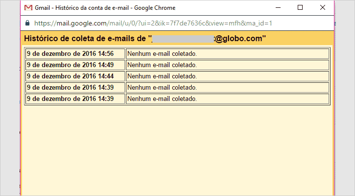 Acessando histórico de coleta de mensagens no Gmail