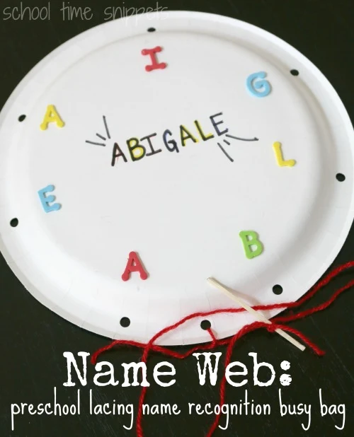 paper plate name recognition preschool idea