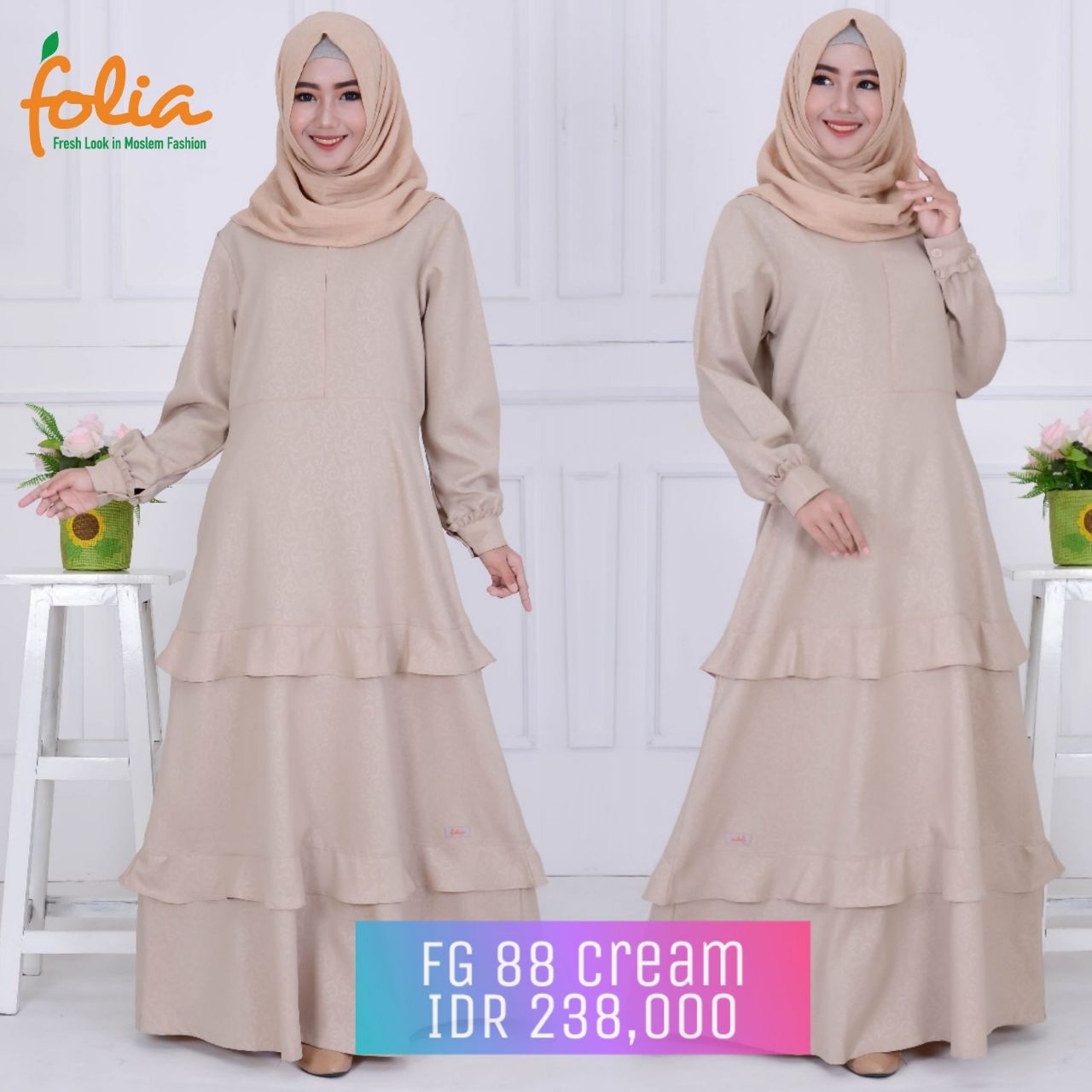 KOLEKSI GAMIS CREPE EMBOSS FOLIA TERBARU FG 88