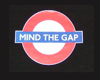 Famous London underground "mind the gap" phrase applied to the underground logo, and printed on a teeshirt