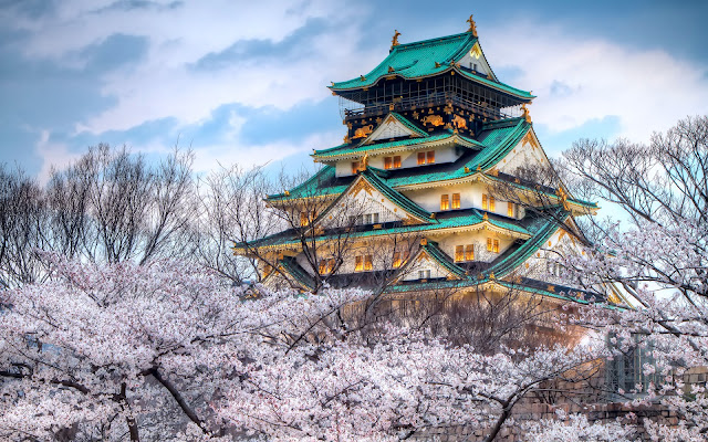 Fondos de Ciudades Templo Japones y Cerezos en Primavera