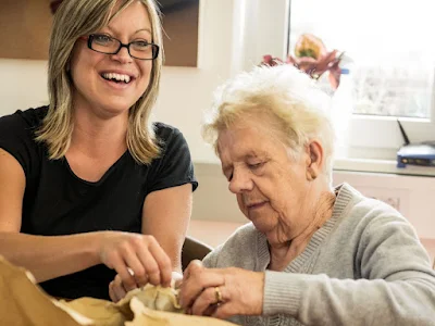 Adult Daycare with nurse and elderly woman