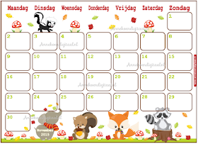 kalender voor kinderen, print kalender, kalender printable, herfst kalender, kalender voor de herfst