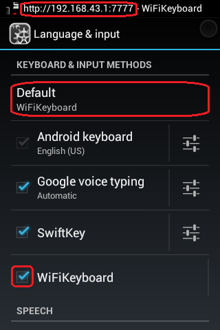 Language and input - Enable WiFi Keyboard