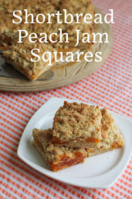 Food Lust People Love: Make Shortbread Peach Jam Squares by surrounding bright sweet peach jam with crumbly buttery shortbread and baking it all to golden perfection!