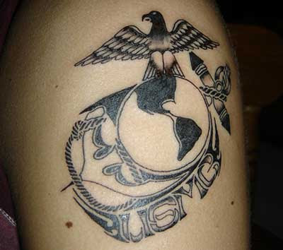 Globe eagle navy anchor tattoo. Colorful eagle on anchor tattoo photo.